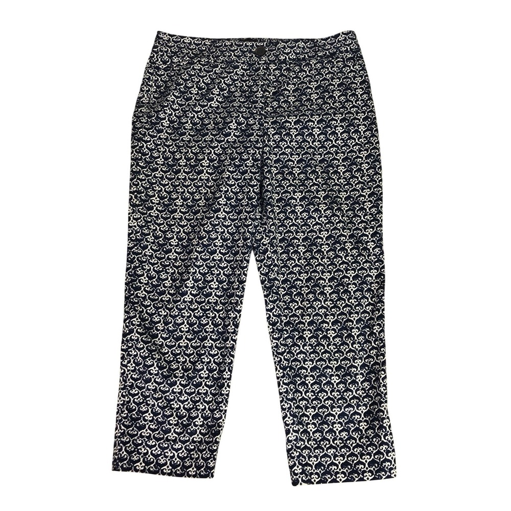 Talbots The Perfect Crop Geometric‎ Print Pants Women's Petites 6P Blue White